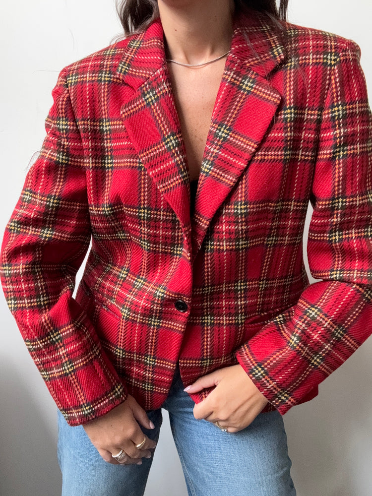 Vintage Red Plaid Blazer Size Medium