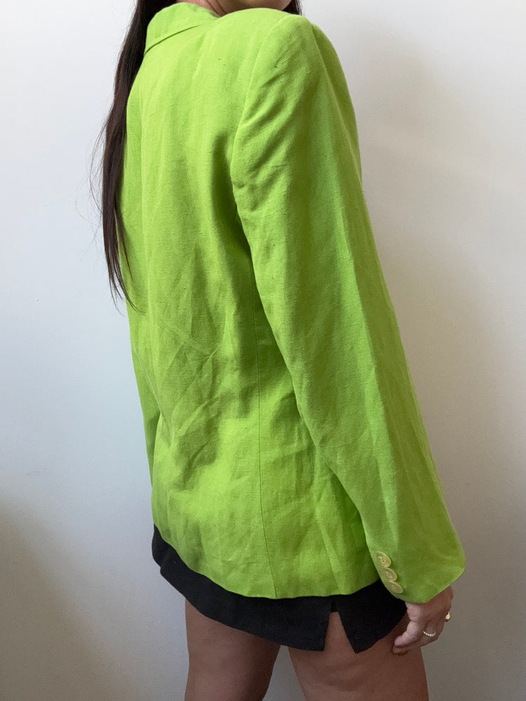 Vintage Linen Green Woven Blazer Size Large