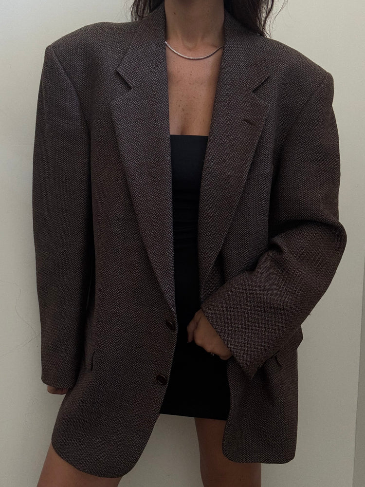 Vintage Valentino Brown Herringbone Blazer Size Mens's Large