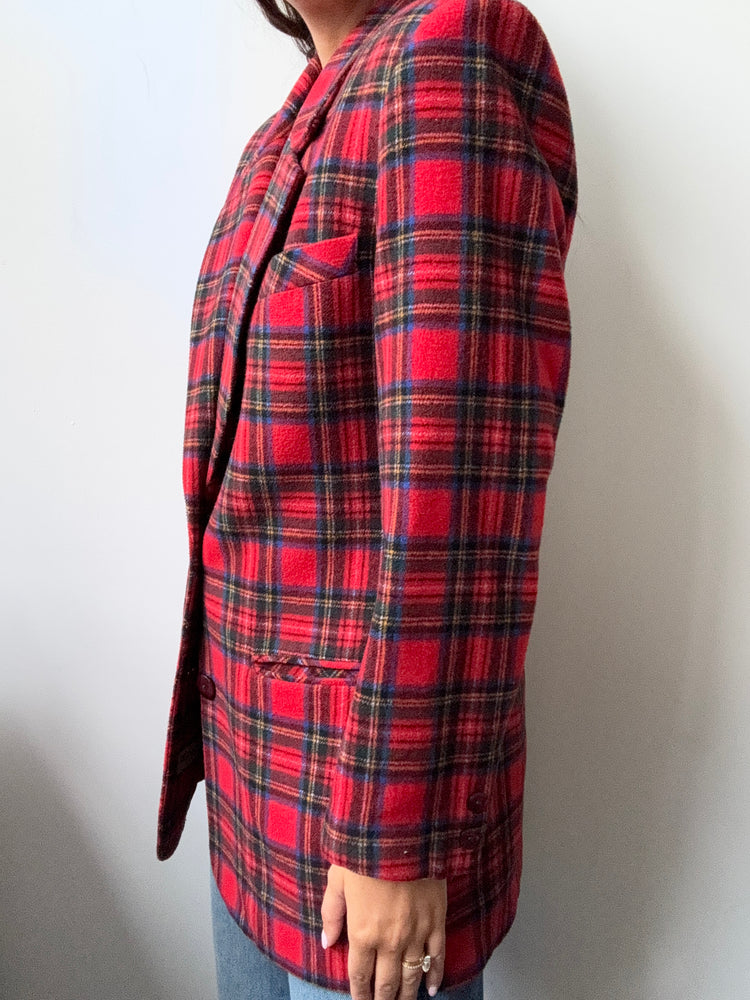 Vintage Red Tartan Plaid Patterned Blazer Size Medium