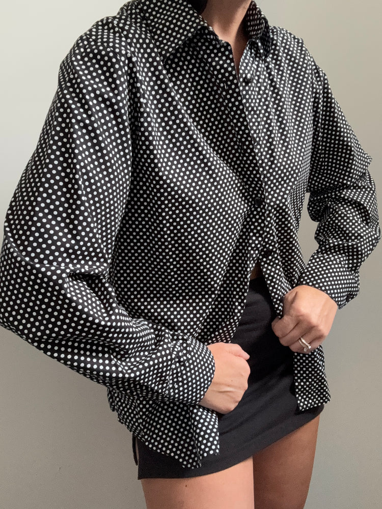 Vintage Black + White Polka Dot Button-Up Size Medium