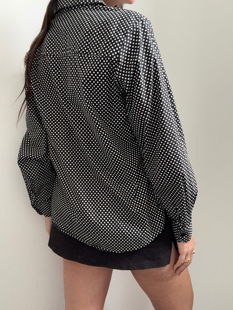 Vintage Black + White Polka Dot Button-Up Size Medium