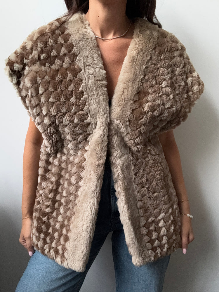 Vintage Tan Faux Fur Vest Size Large
