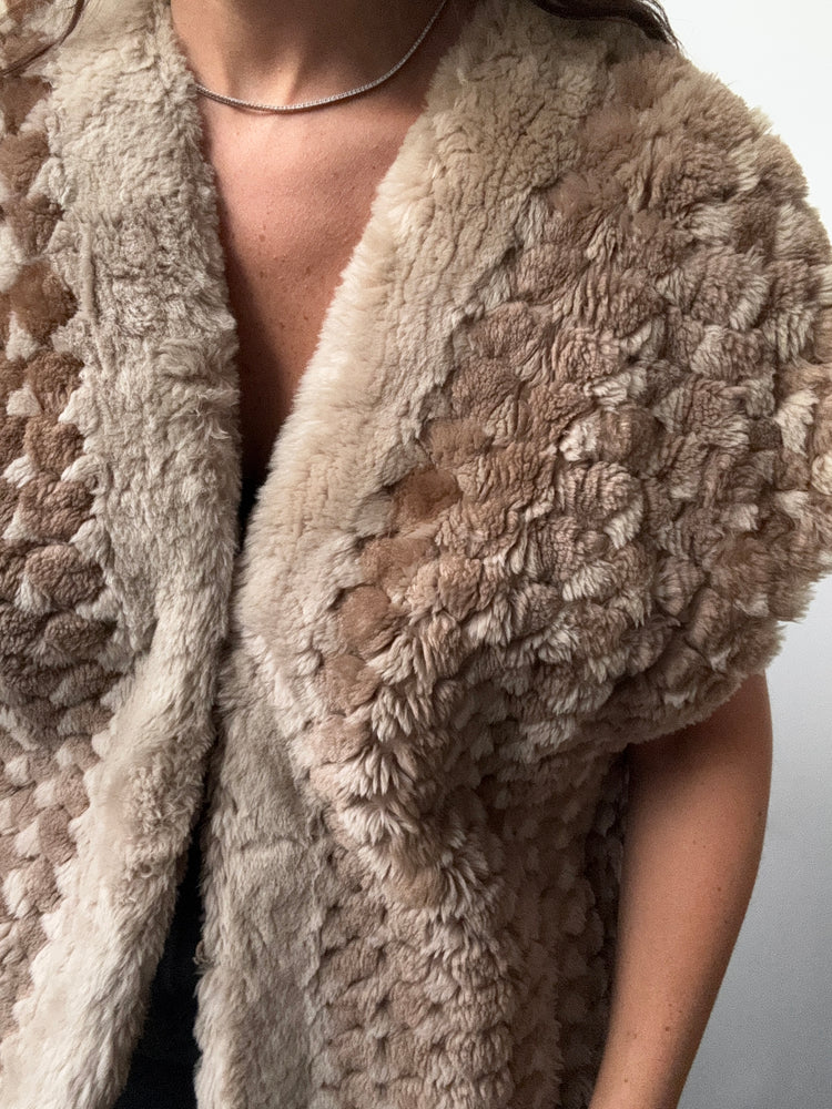Vintage Tan Faux Fur Vest Size Large
