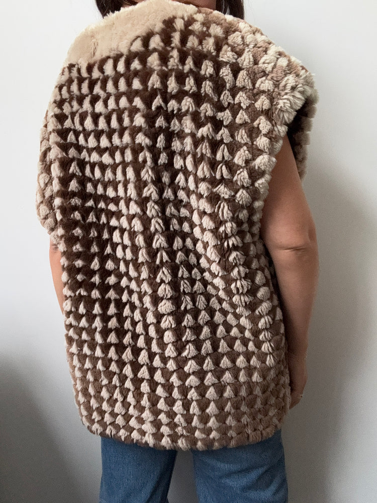 Vintage Tan Faux Fur Vest Size Large
