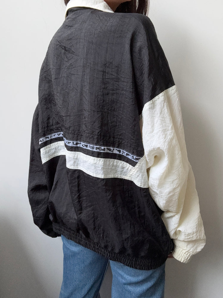 Vintage Puma Black + White Windbreaker Jacket Size Large
