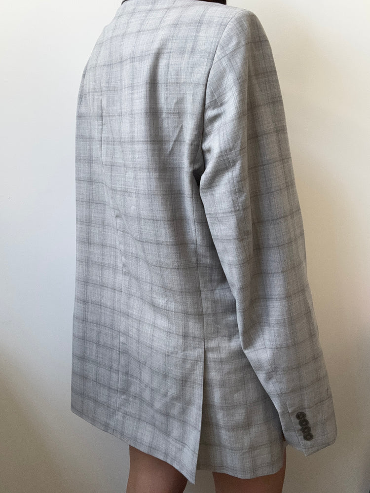 Vintage Wool Light Gray Plaid Blazer Size Large