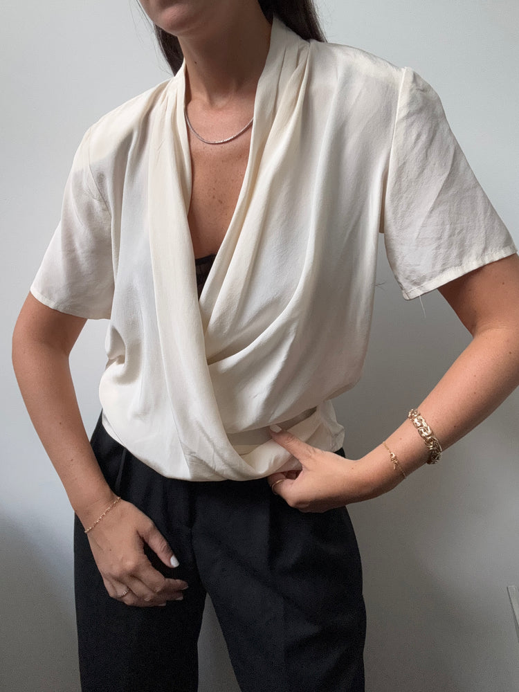Vintage Beige Silk Draped Blouse Size Medium