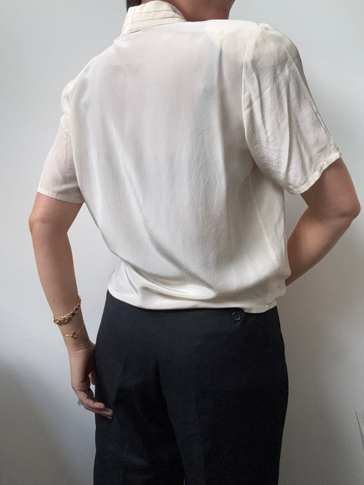 Vintage Beige Silk Draped Blouse Size Medium
