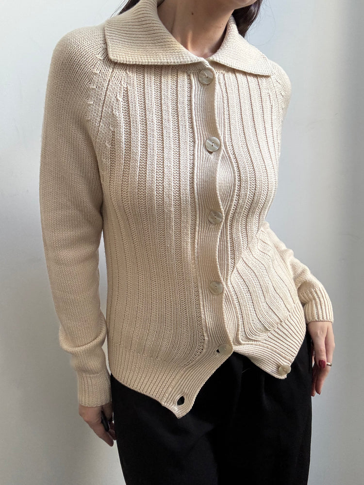 Vintage Italian Cream Pure Wool Soft Collared Cardigan Size Small
