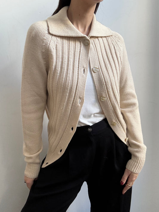 Vintage Italian Cream Pure Wool Soft Collared Cardigan Size Small
