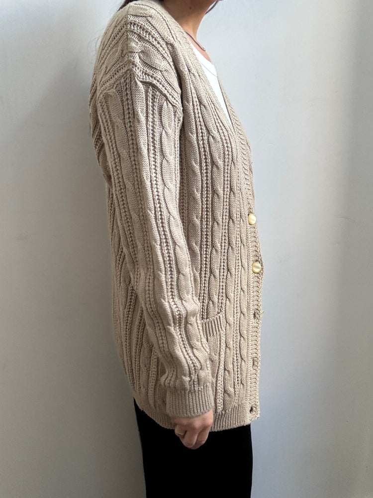 Vintage Italian Beige Buttoned Cable Knit Cardigan Size Large