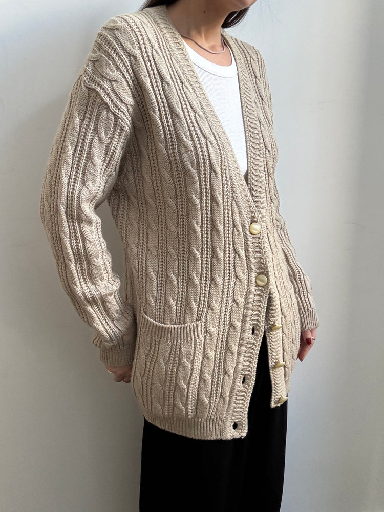 Vintage Italian Beige Buttoned Cable Knit Cardigan Size Large