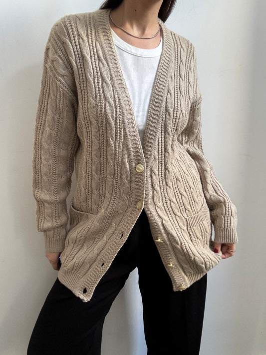 Vintage Italian Beige Buttoned Cable Knit Cardigan Size Large