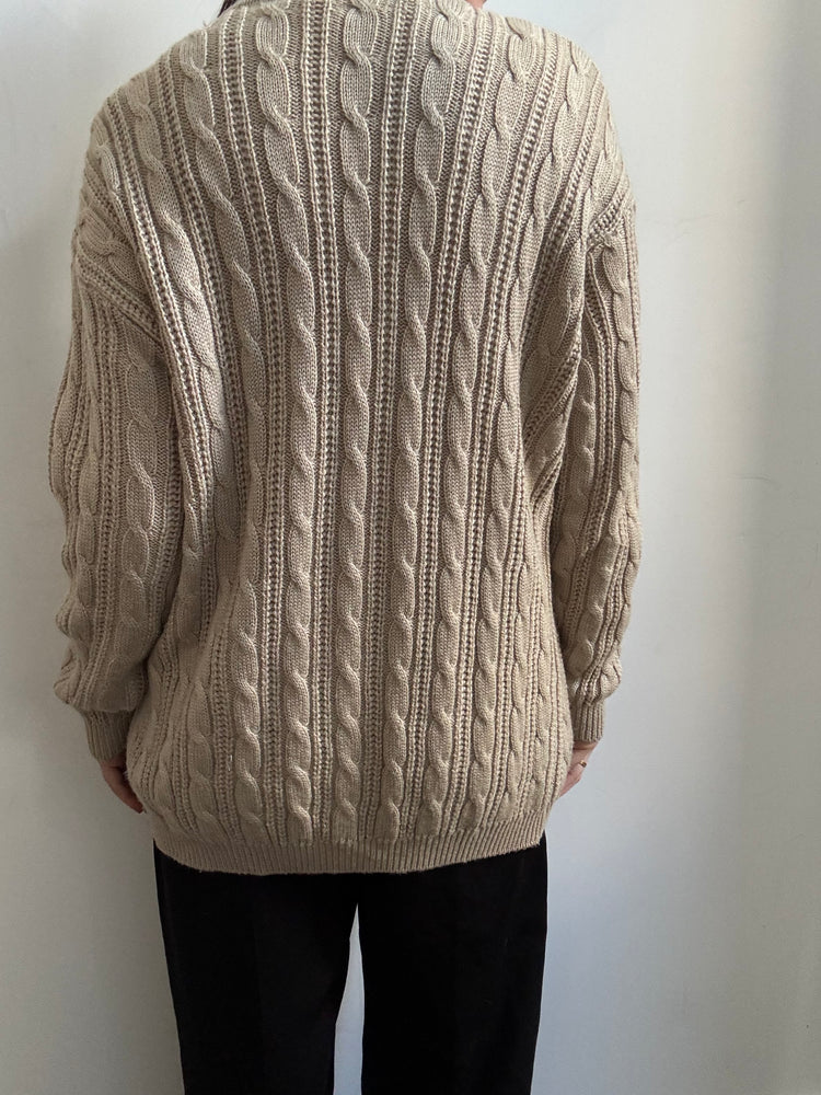 Vintage Italian Beige Buttoned Cable Knit Cardigan Size Large
