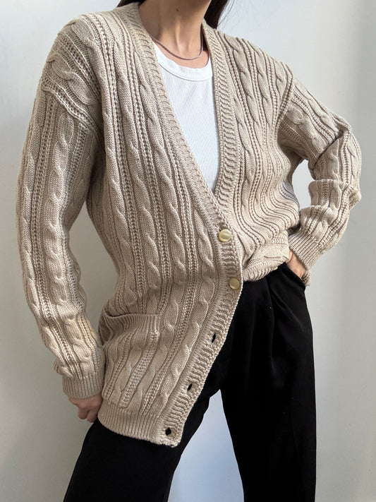 Vintage Italian Beige Buttoned Cable Knit Cardigan Size Large