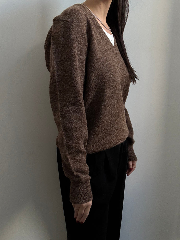 Vintage Italian Brown V-Neck Pullover Sweater Size Medium