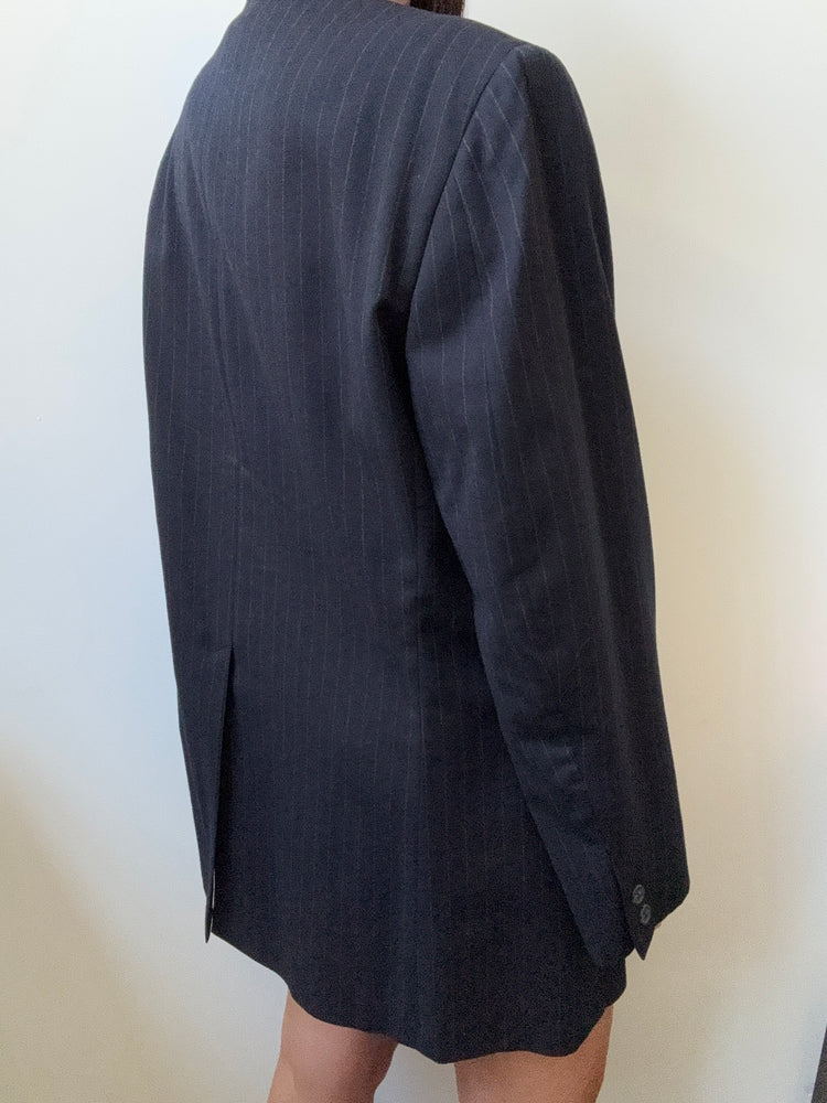 Vintage Navy + Gray Striped Blazer Size Large
