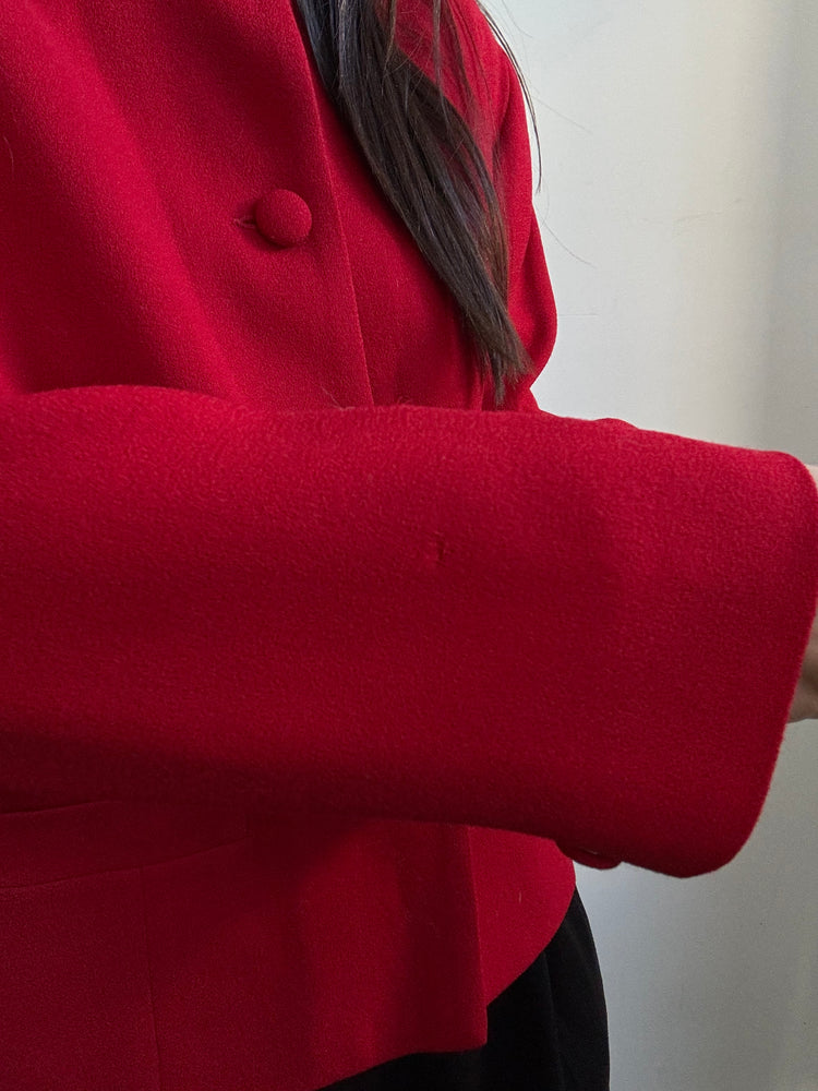 Vintage Red Pure Wool Collarless Buttoned Blazer Size Large