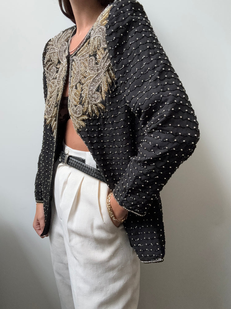 Vintage Ornate Beaded Evening Jacket Size Small