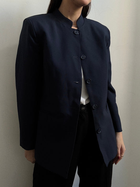 Vintage Navy Stand Collar Fitted Blazer Size Small