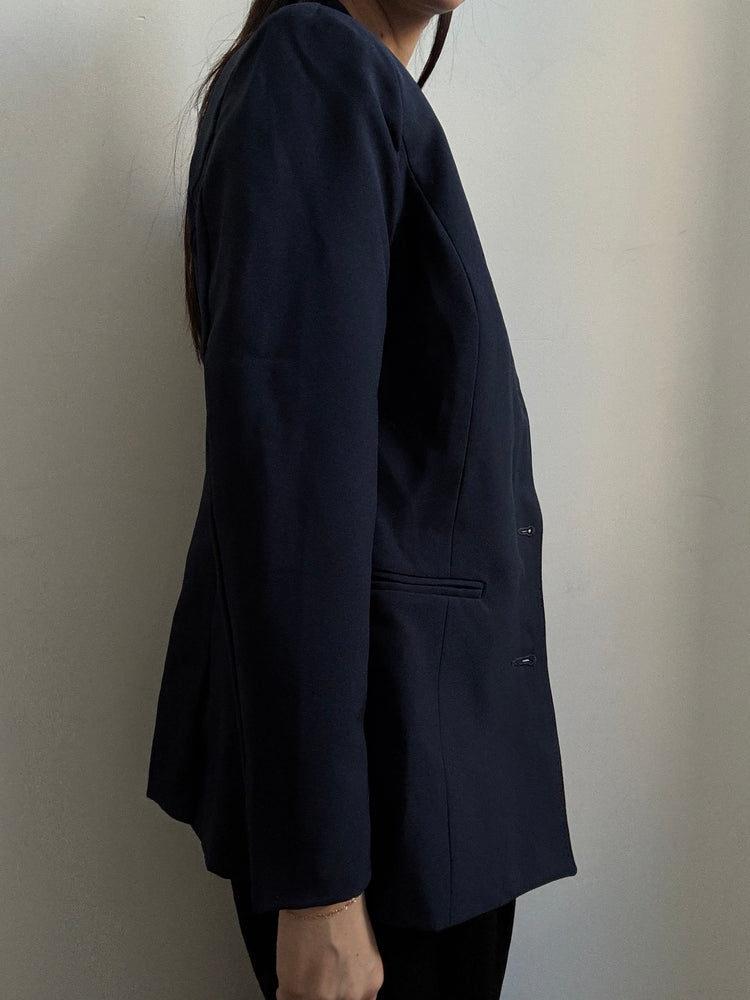Vintage Navy Stand Collar Fitted Blazer Size Small