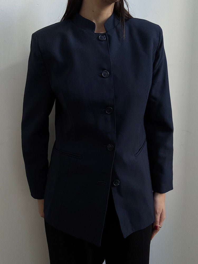 Vintage Navy Stand Collar Fitted Blazer Size Small