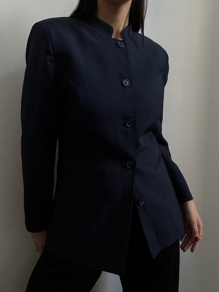 Vintage Navy Stand Collar Fitted Blazer Size Small