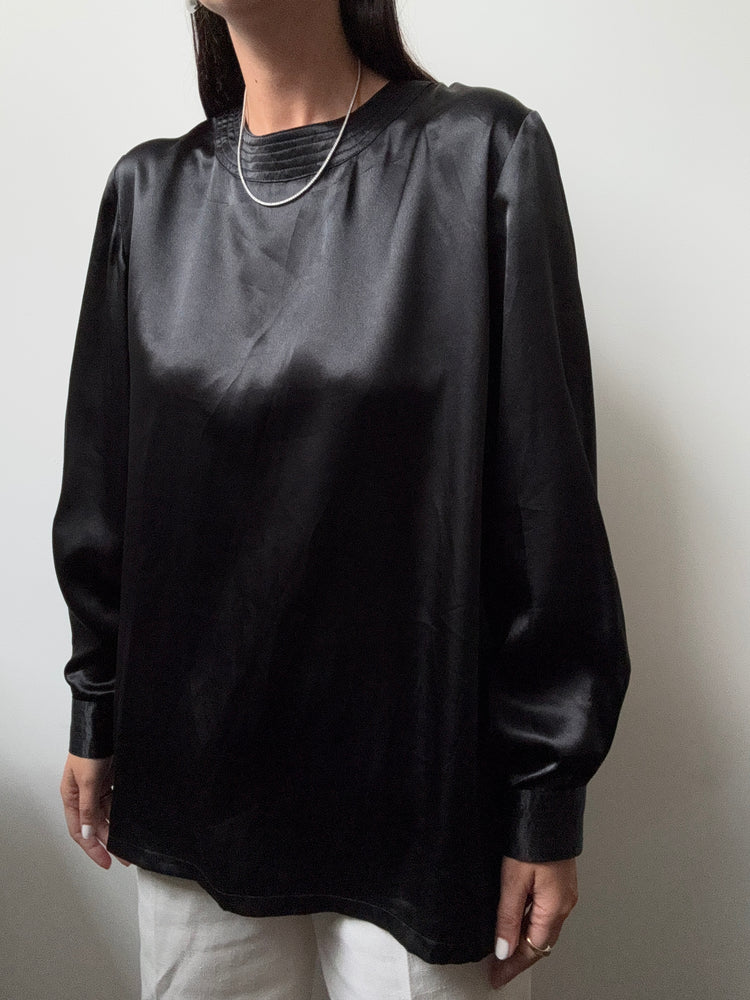 Vintage Black Silk Blouse Size Large