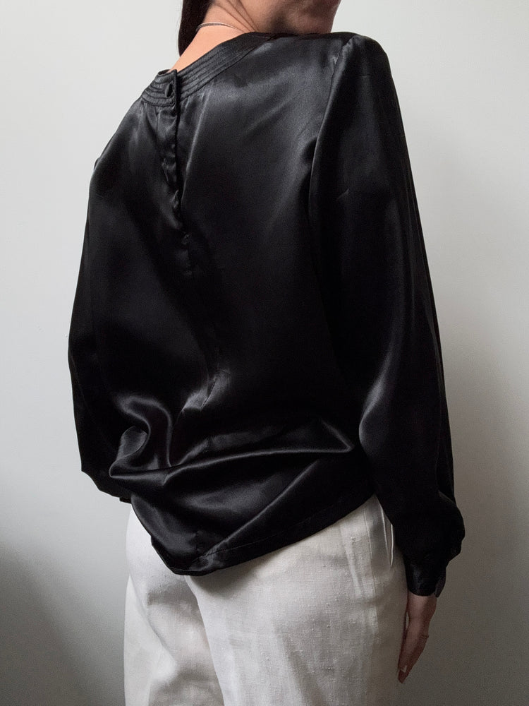 Vintage Black Silk Blouse Size Large