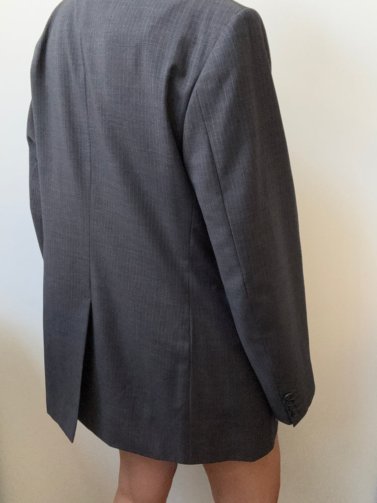 Vintage Gray Pinstriped Fitted Blazer Size Medium