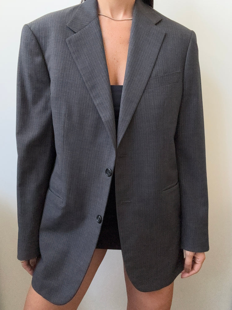 Vintage Gray Pinstriped Fitted Blazer Size Medium