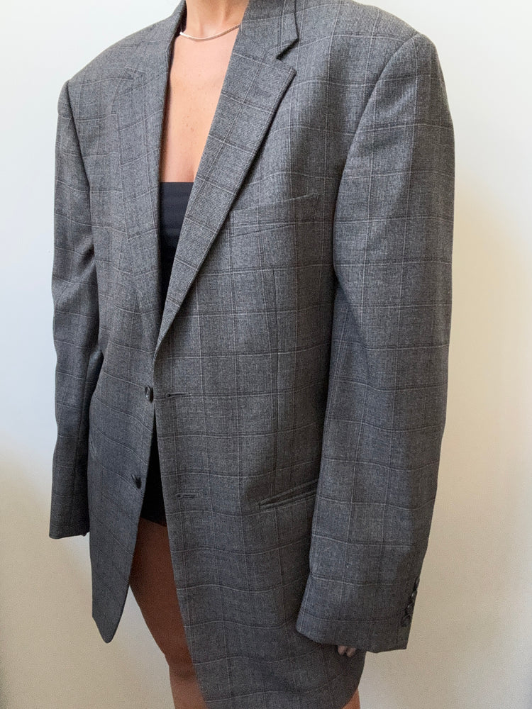 Vintage Gray Plaid Blazer Size Large
