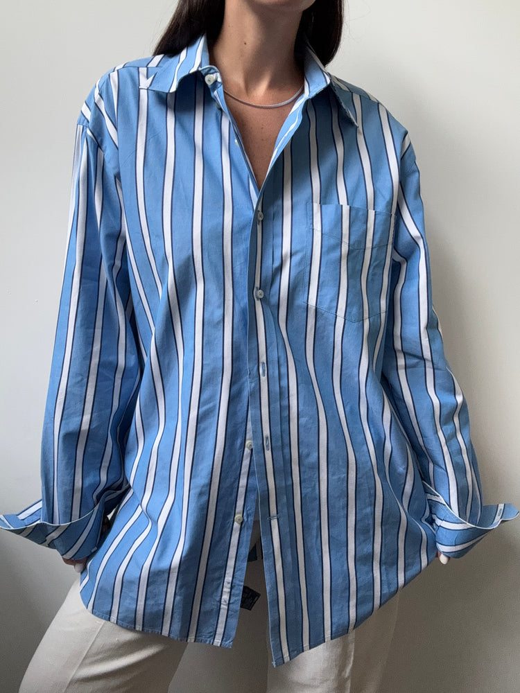 Vintage Blue Striped Button-Up Size Large