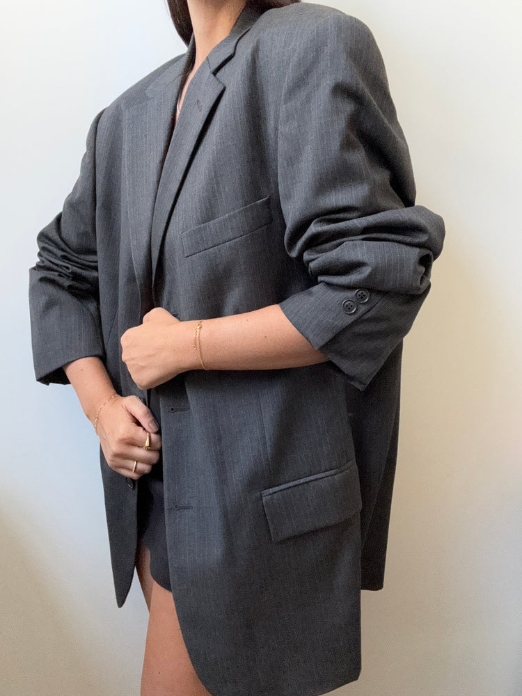 Vintage Gray Pinstriped Blazer Size Medium