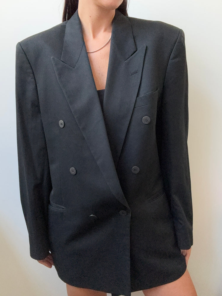 Vintage Solid Black Double-Breasted Blazer Size Large
