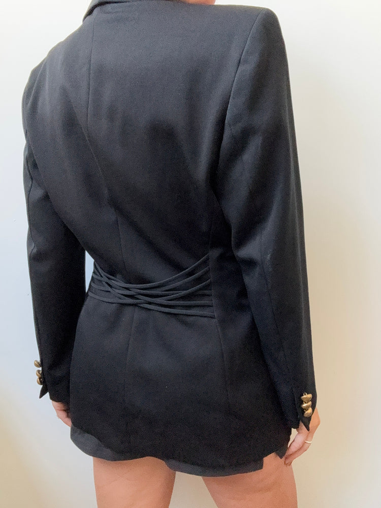 Vintage Black Wool Blazer With Gold Buttons Size Small