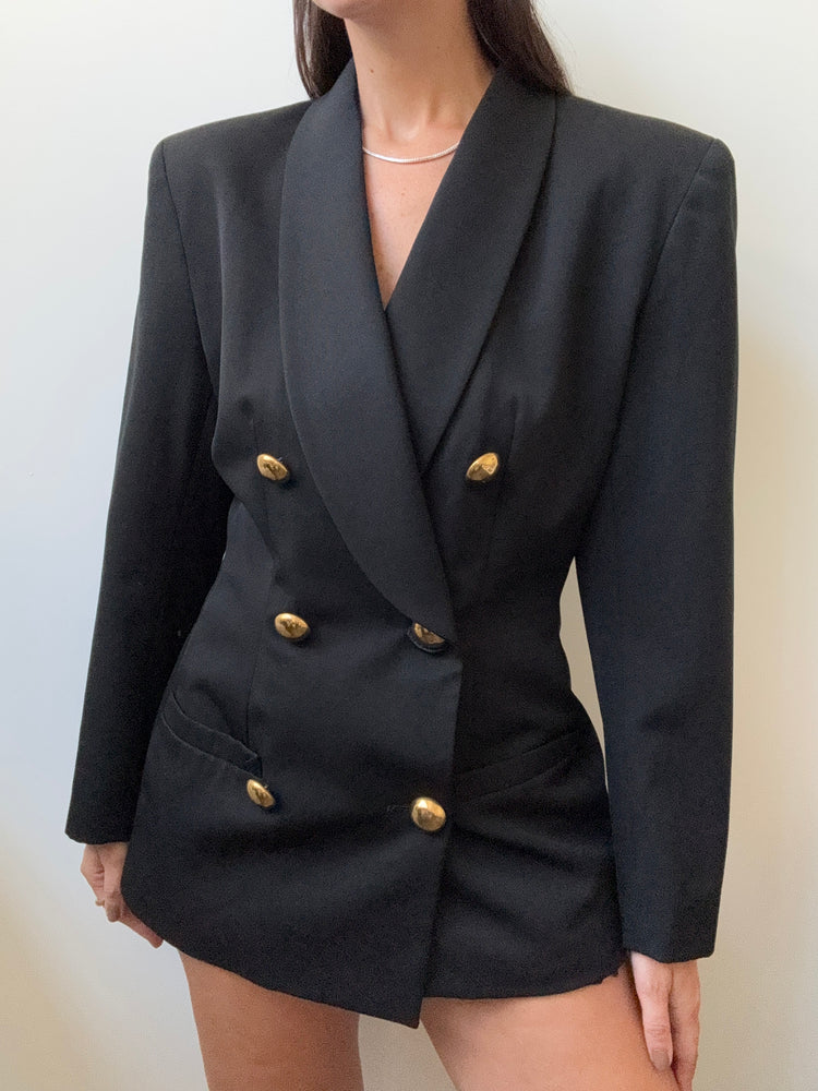 Vintage Black Wool Blazer With Gold Buttons Size Small