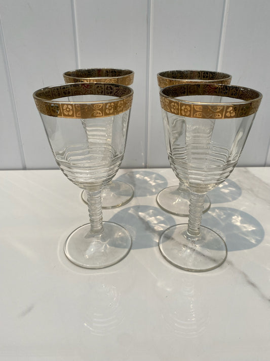 Vintage Wine Glasses with Gold Rim -  Set of 5