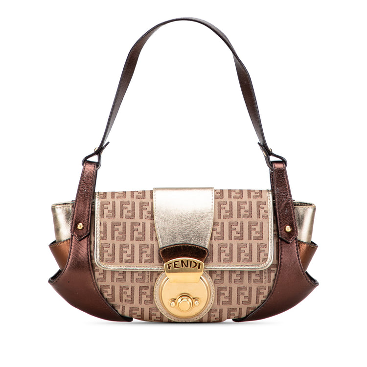 Vintage Zucchino Canvas and Metallic Leather Shoulder Bag