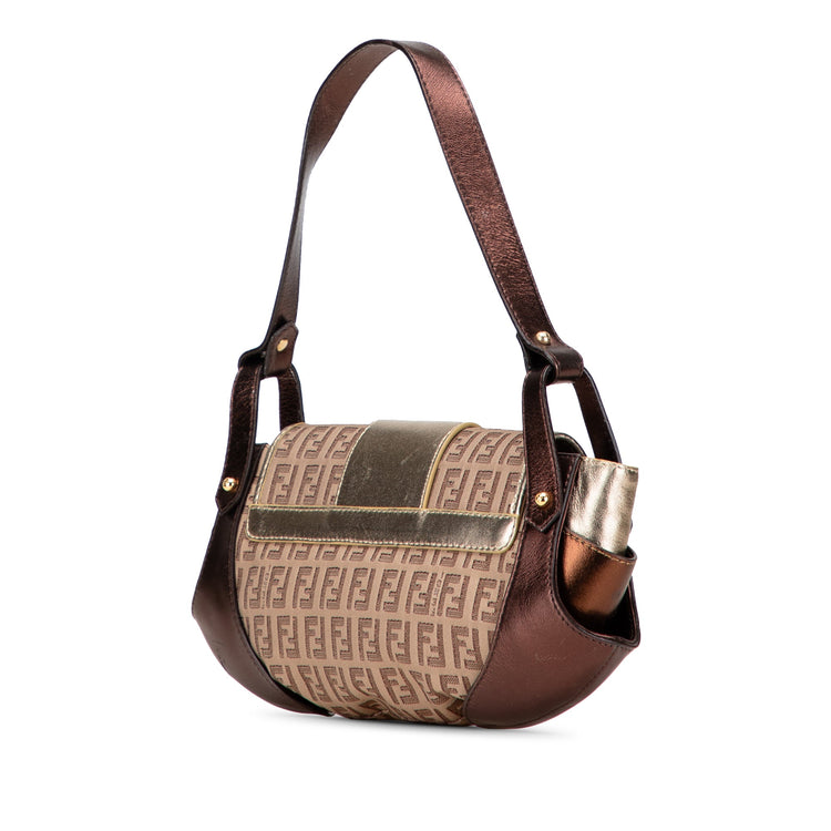 Vintage Zucchino Canvas and Metallic Leather Shoulder Bag