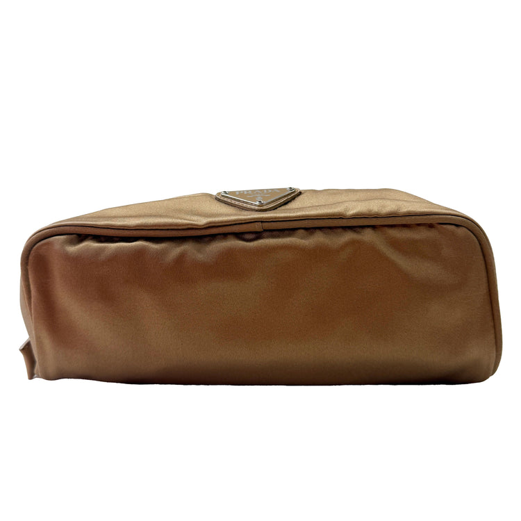 Vintage Prada Gold Satin Logo Cosmetic Pouch Case
