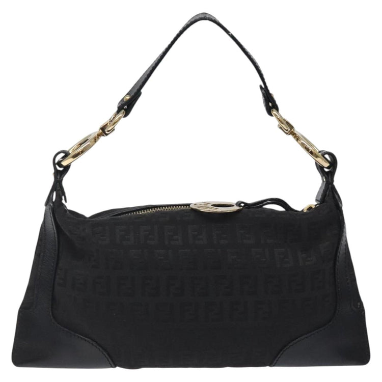 Black Fendi Zucchino Canvas Shoulder Bag