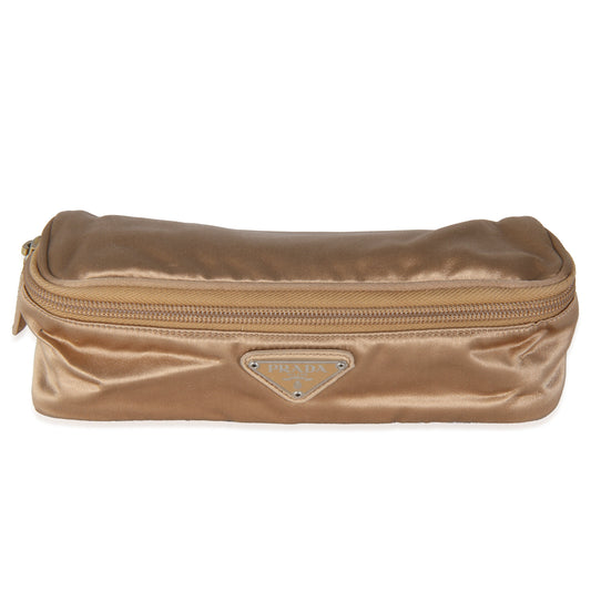 Vintage Prada Gold Satin Logo Cosmetic Pouch Case