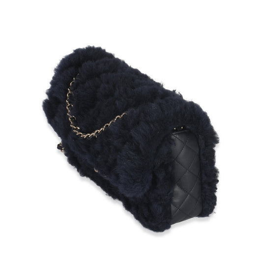Navy Shearling Quilted Lambskin Medium Flap Bag