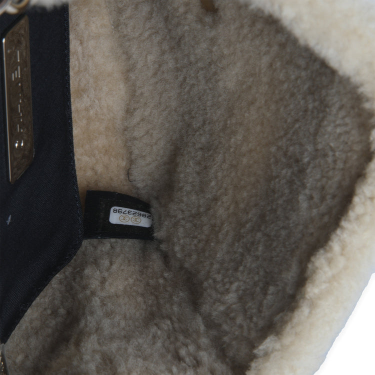 Black Shiny Crumpled Sheepskin Shearling CC Mania Flap Bag