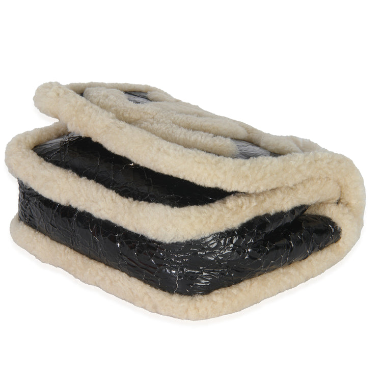 Black Shiny Crumpled Sheepskin Shearling CC Mania Flap Bag