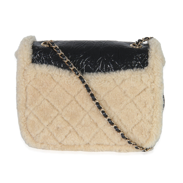 Black Shiny Crumpled Sheepskin Shearling CC Mania Flap Bag