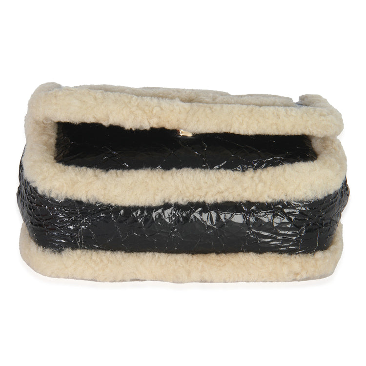 Black Shiny Crumpled Sheepskin Shearling CC Mania Flap Bag