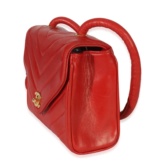 Vintage 24K Red Chevron Lambskin CC Square Flap Bag